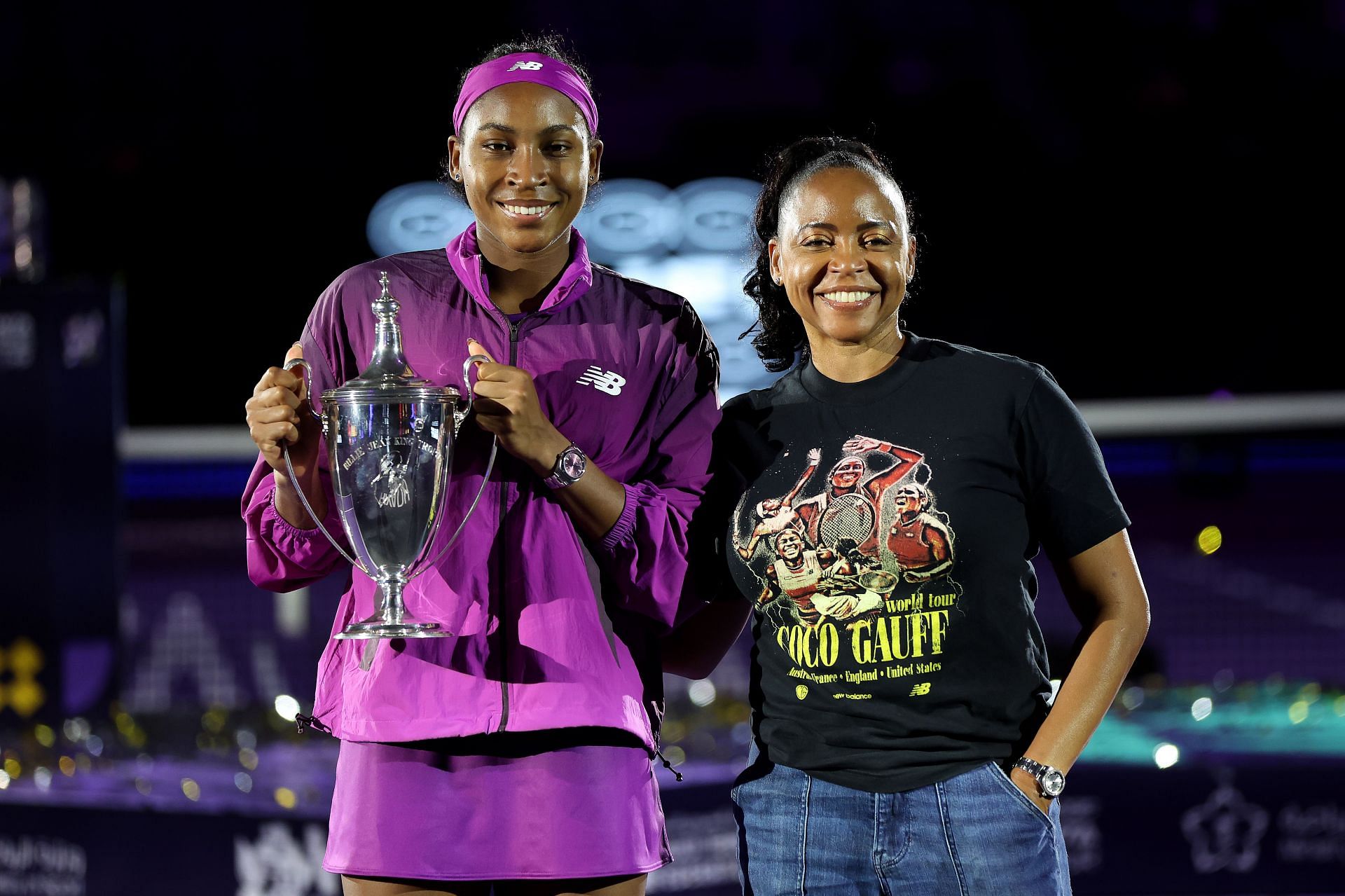Coco Gauff (left) with mother Candi (right) after the former's title triumph at the 2025 Italian Open (Source: Getty)